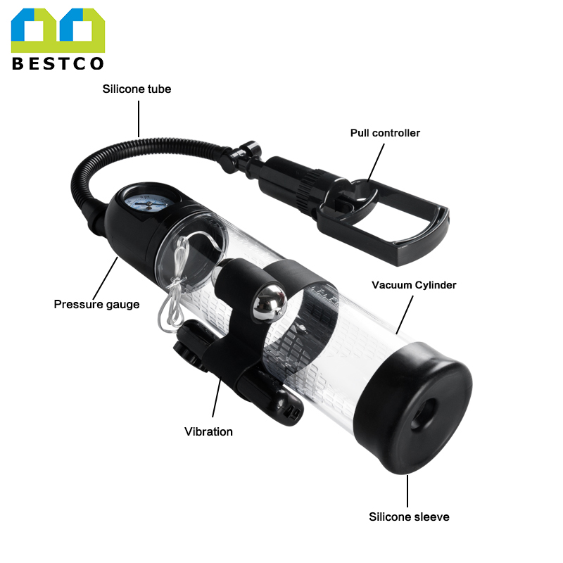 B-K9 Pressure gauge Penis pump with vibrator