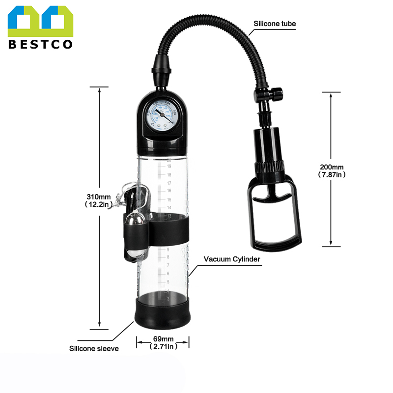 B-K9 Pressure gauge Penis pump with vibrator